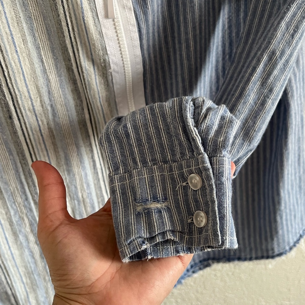 Gilded Intent Mixed Pattern Zip Up Collared Linen… - image 8